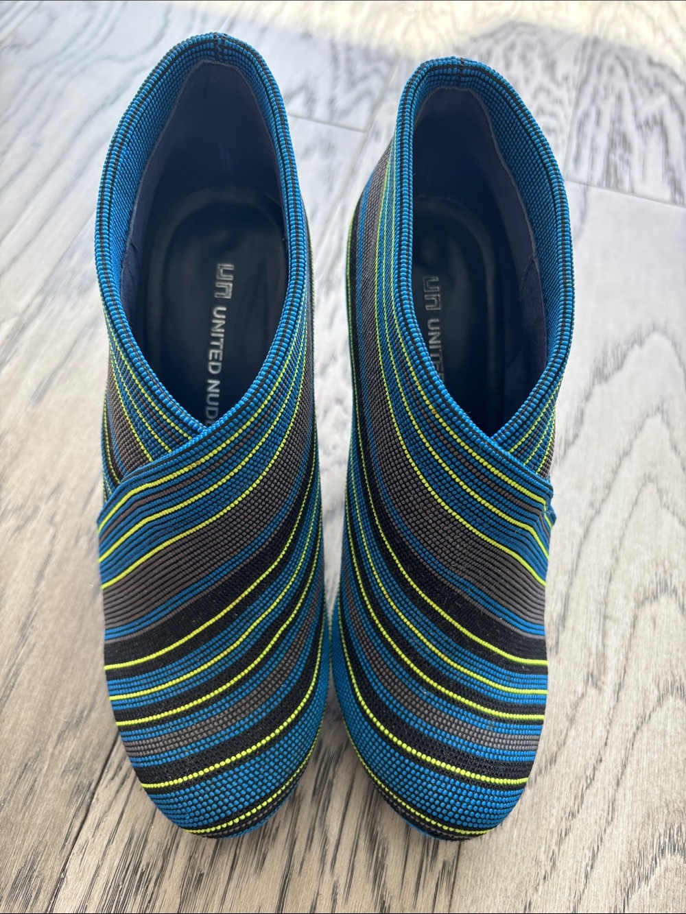 United Nude Blue, Black & Neon Stripe Slip-On Mules